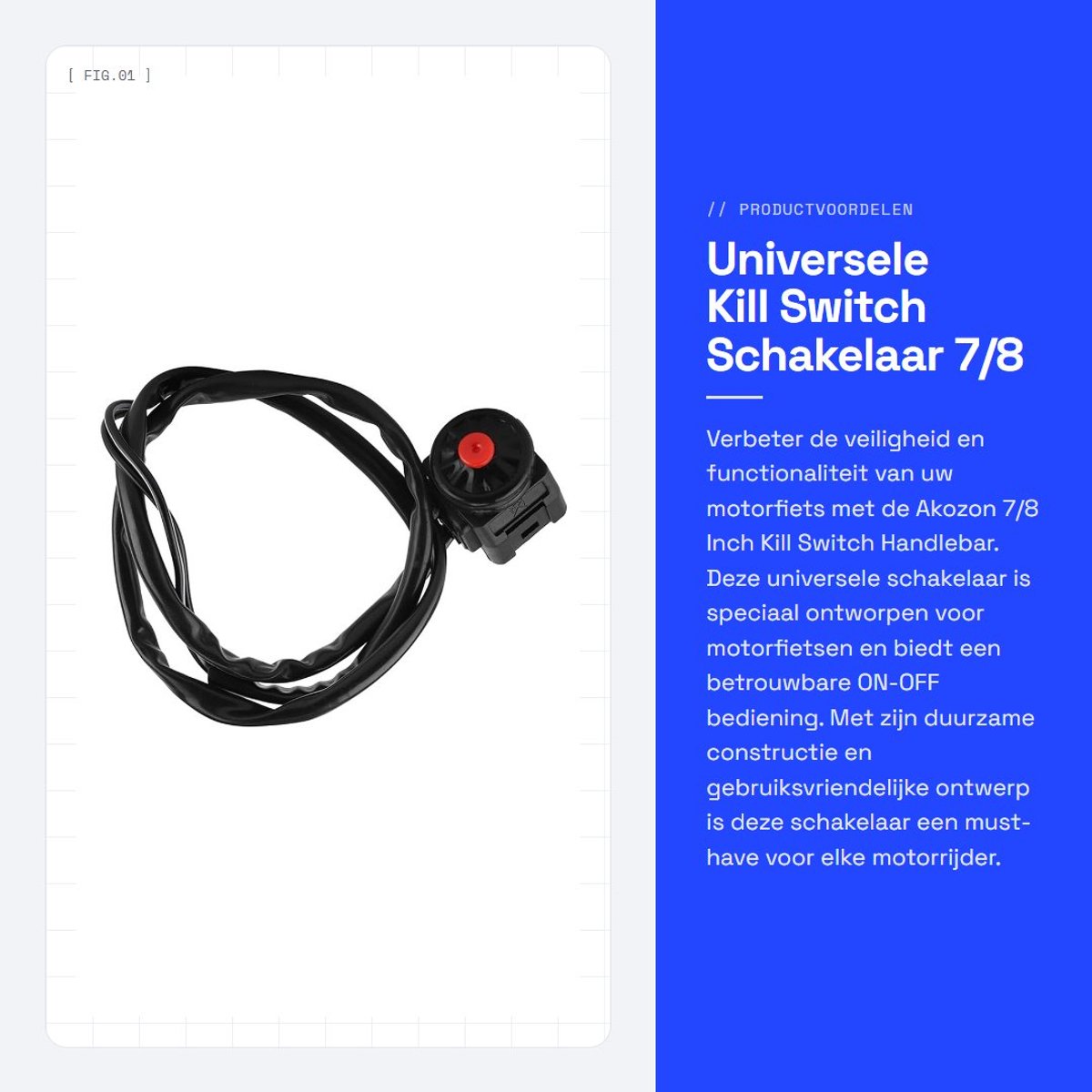 Dailygoods - Universele Kill Switch Schakelaar - 7/8 Inch Handlebar - Motorfiets - Eenvoudig Te Installeren - Veilig en Betrouwbaar - Geschikt voor Di...