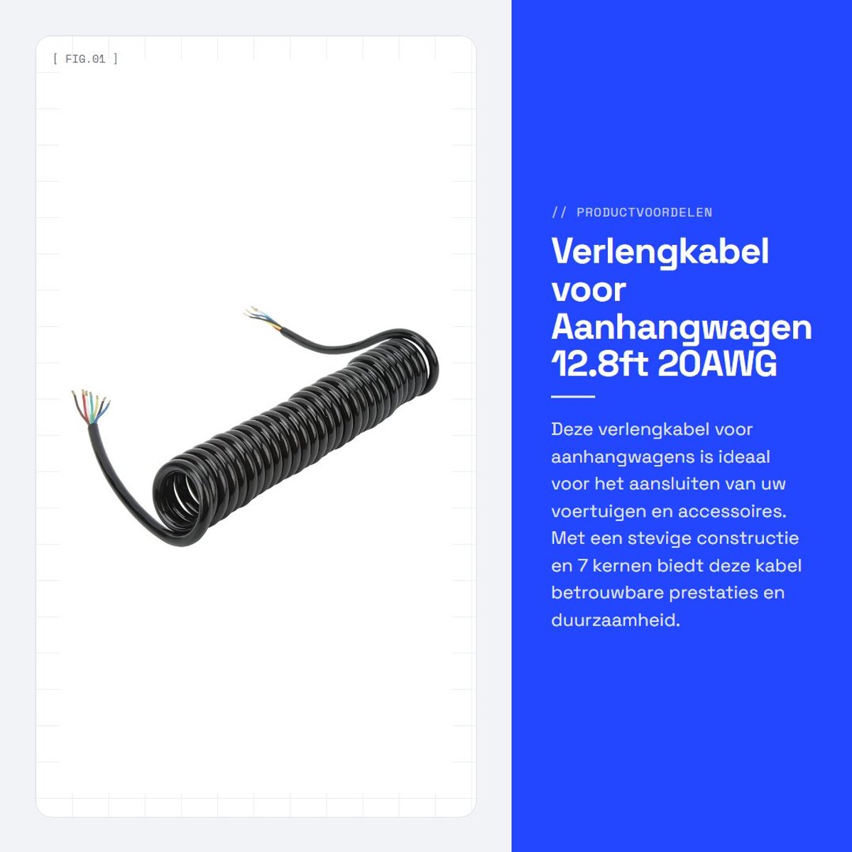 Dailygoods- Verlengkabel 12,8 voet - Aanhangwagen - 20AWG - 7 Kernen - Polyurethaan - Koper - Aanhangwagenkabel