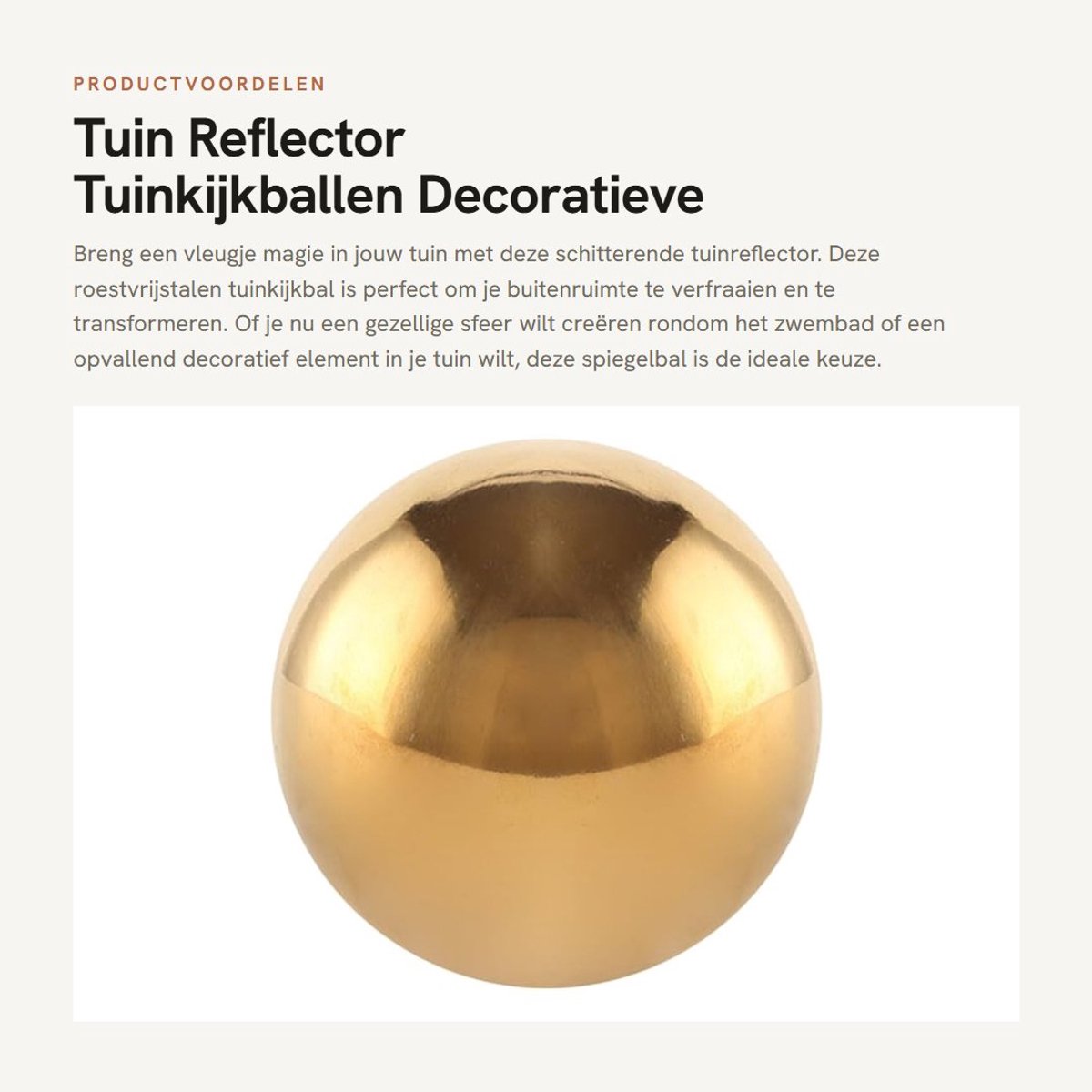 Dailygoods- Tuinreflector Goud - Roestvrij Stalen Bal - Tuinkijkbal - Buiten Decoratie - Spiegelbal - 15 x 15 cm - Tuinbal