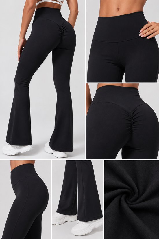 SparkNine Sonrisa flare legging - S - zwart - high waist - scrunch-effect - zacht & comfortabel van Merkloos — afbeelding 4