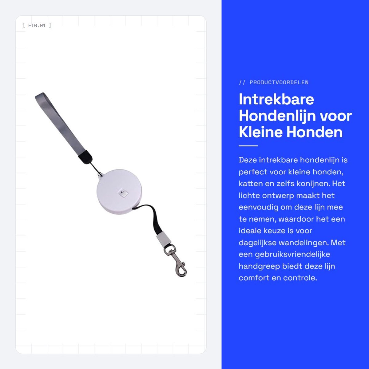 Dailygoods- Hondenlijn 3 meter - Intrekbare Rollijn - Draagbaar voor Kleine Honden - Katten - Lichtgewicht 3,5 gram - Polsband voor Vrije Handen - Looplijn