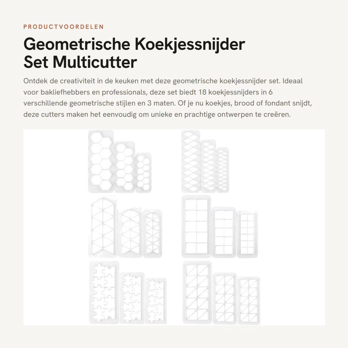 Dailygoods- Koekjesvormen 18 Stuks - Geometrische Uitsteekvormen - Antiaanbakoppervlak - Voor Taartdecoratie - 6 Stijlen/3 Maten - Eenvoudig te Reinigen - Koekjesuitsteekvormpjes