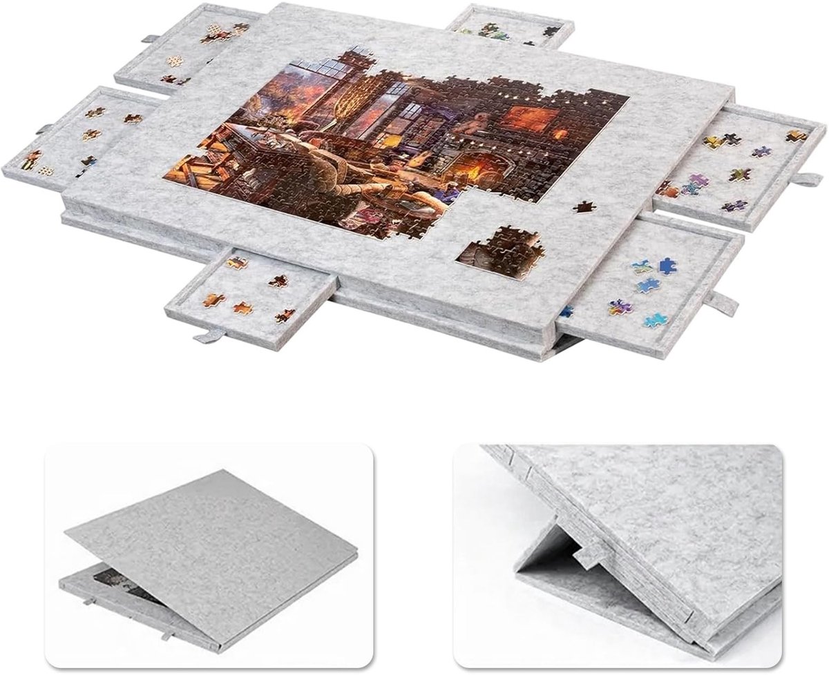Dailygoods- Puzzelplank 1000 stukjes - Puzzelbord met 6 schuiflades - Opvouwbare puzzeltafel - Vilt - 2-in-1 design - Lichtgewicht 2 kg