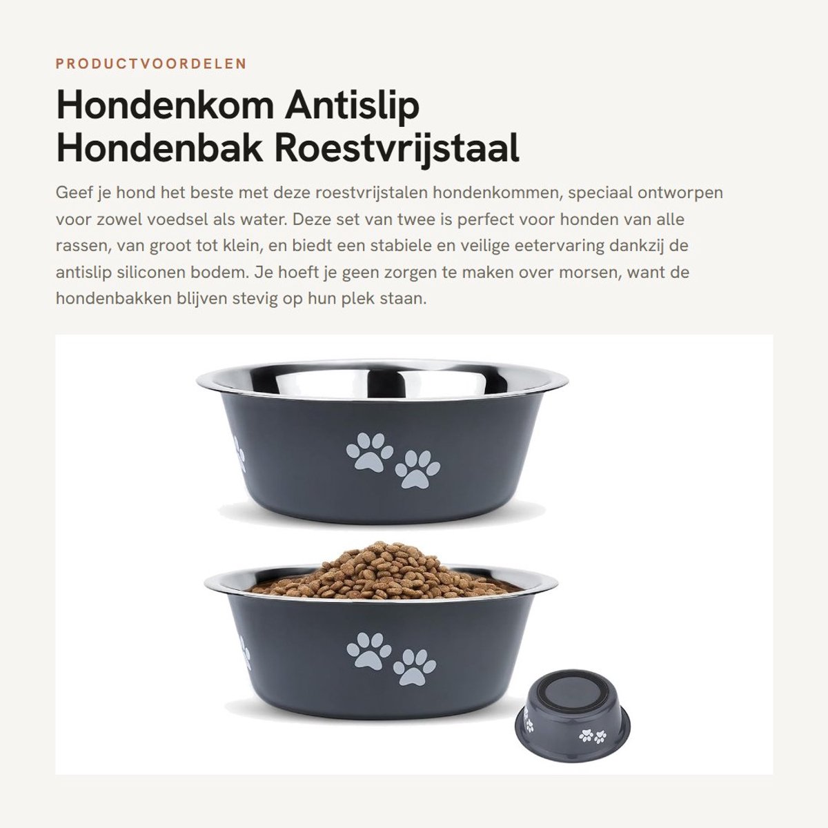 Dailygoods- Hondenkom Set van 2 - Roestvrij Staal - Antislip Bodem - Voerkom/Waterkom - Duurzaam/Krasvast - Geschikt voor Grote/Middelgrote/Kleine Honden - Hondenbak