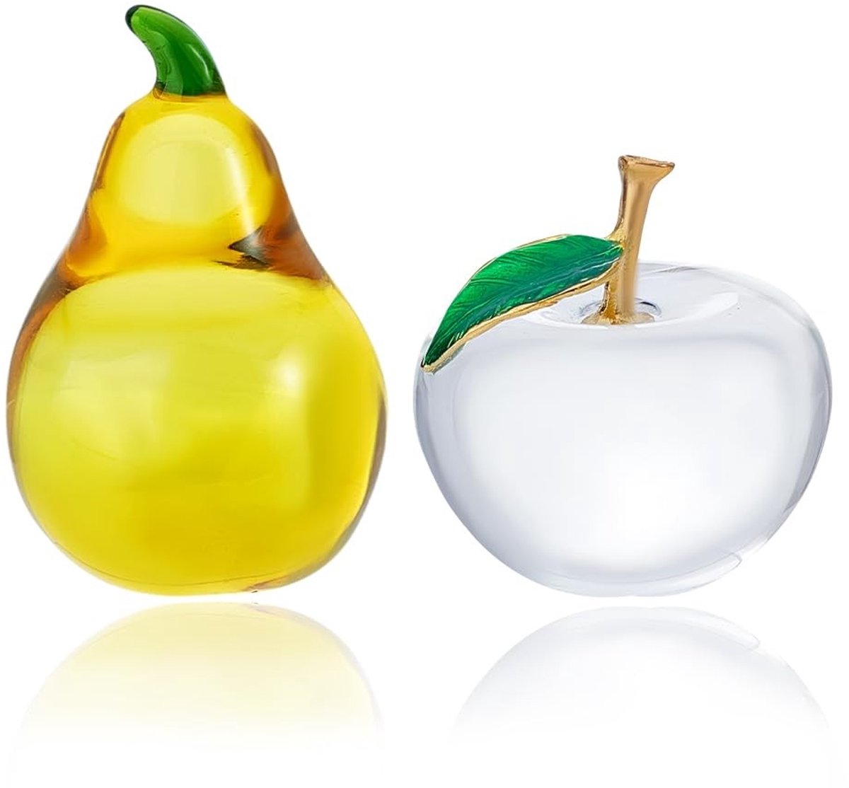 Dailygoods- Presse-papier 2 stuks - Decoratief Fruit - Appel/Peren Vorm - Premium Glas - Kunstzinnig Ornament - Perfect Cadeau - Decoratie