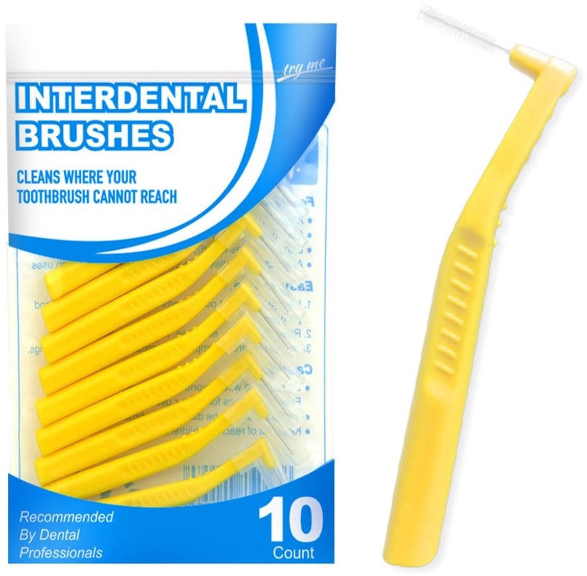 Dailygoods- Interdentale Borstels 10 Stuks - L-vormige Borstels - Antislip Handgreep - DuPont Nylon - Roestvrij Staal - Effectieve Tandreiniging - Tandenreiniger