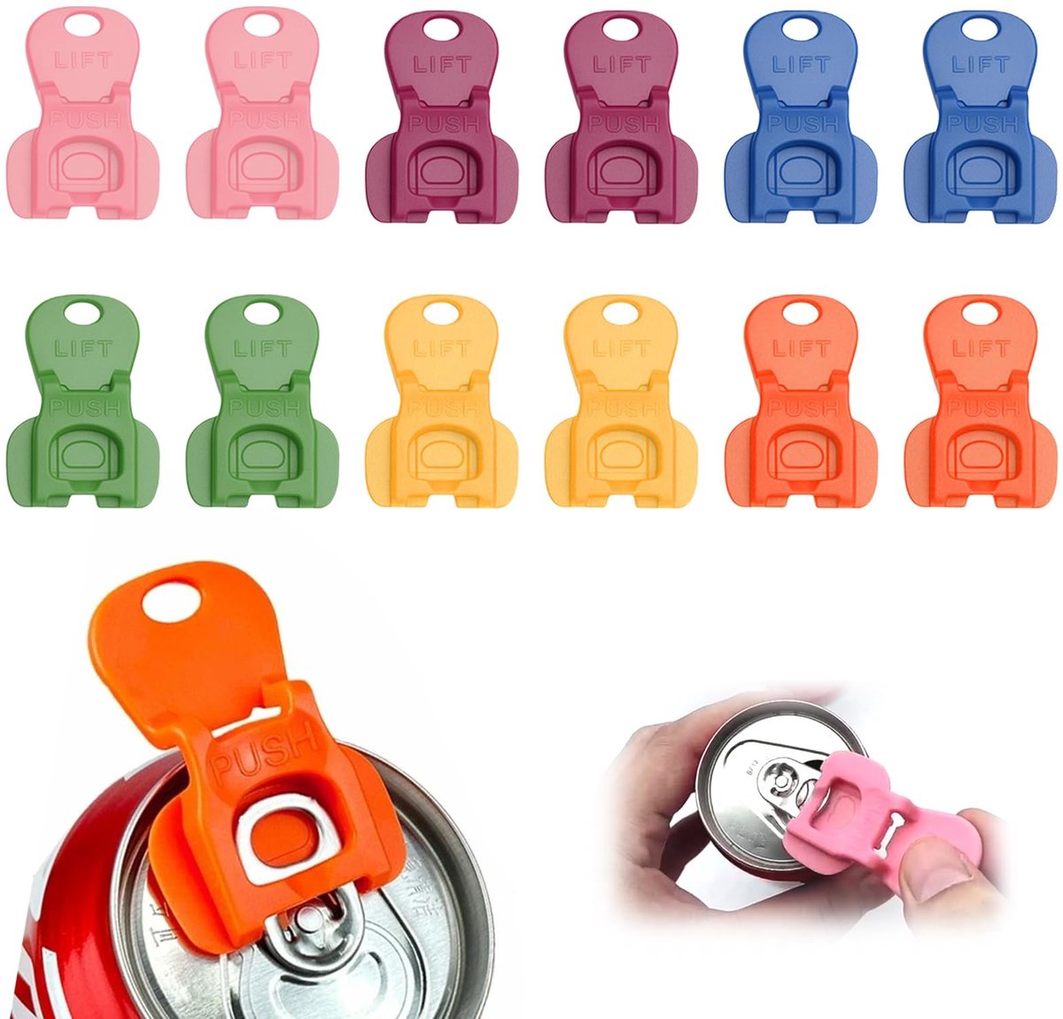 Dailygoods- Drankblikopener 12 stuks - Hygiënische Sluiting - Eenvoudige Opener - Kunststof - Voorkomt Insecten - Afmetingen 5 x 3,5 cm - Blikopener
