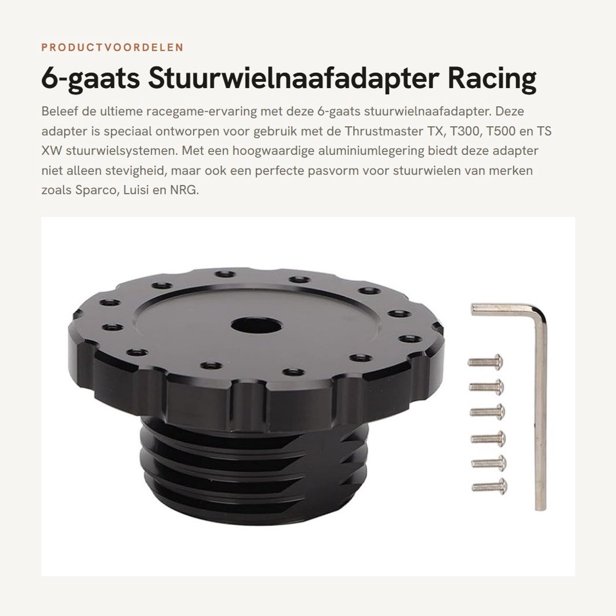 Dailygoods - 6-gaats Stuurwielnaafadapter - Racing - Aluminiumlegering - Zwart - Stuurwielaccessoires - Geschikt voor diverse stuurwielen