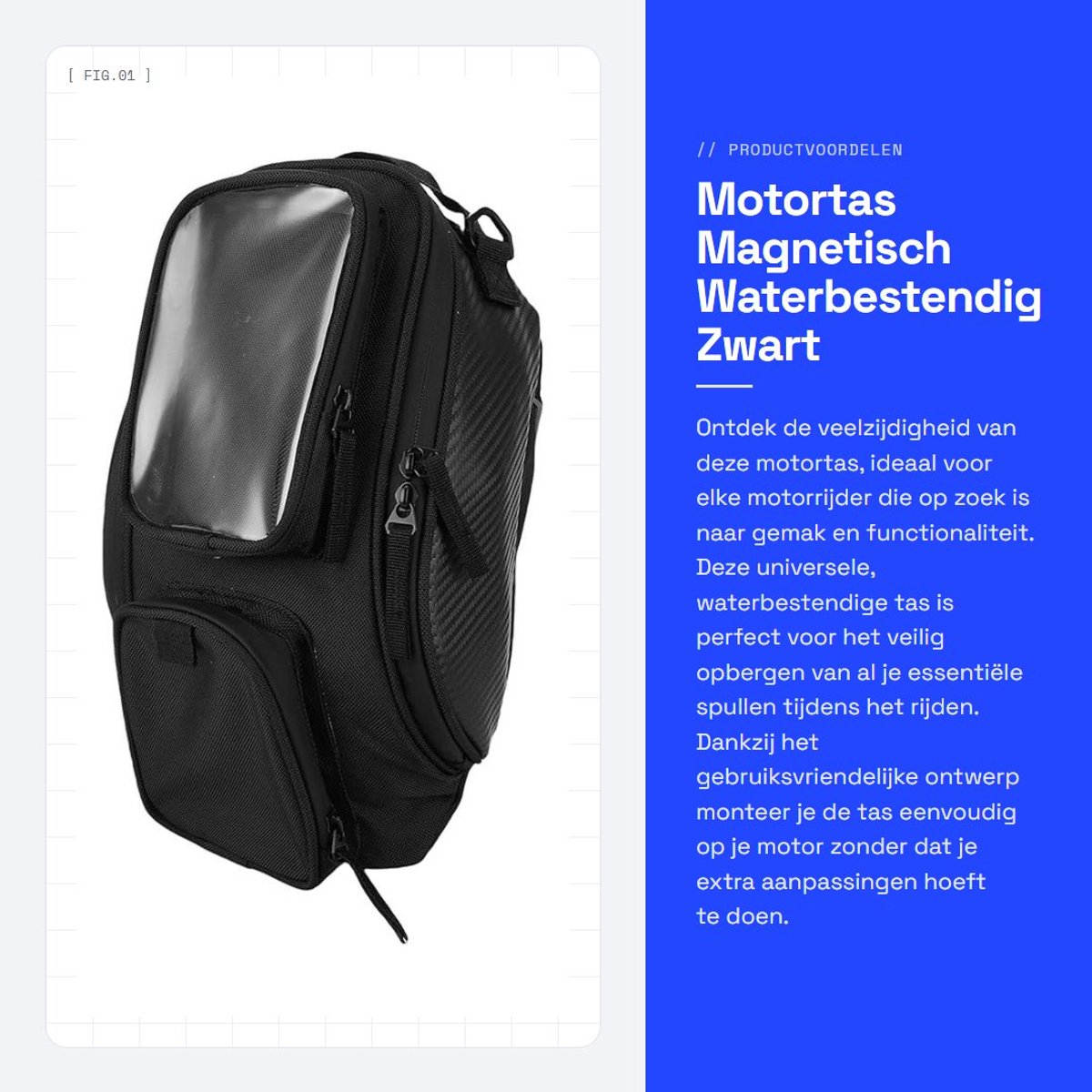 Dailygoods- Motortas Waterbestendig - Magnetische Tas - Universele Tas - Olie Brandstoftank Tas - Eenvoudig te Installeren - Transparante Mobiele Telefoontas - Motorbag
