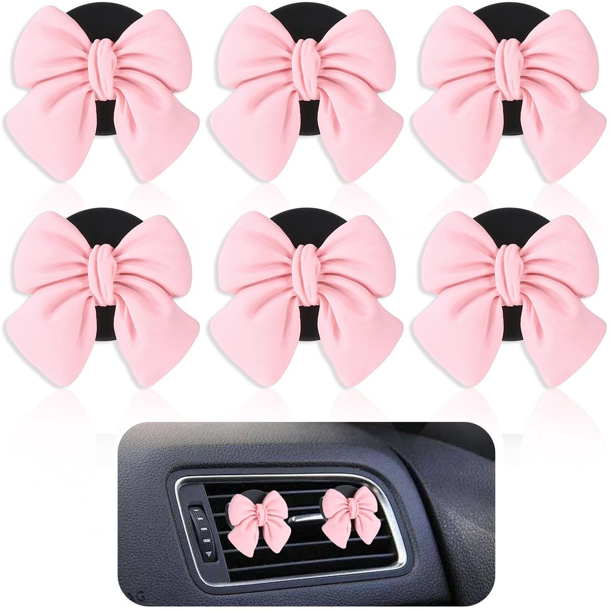 Dailygoods- Luchtverfrisser Auto - 6 Stuks - Roze Strik - Interieurdecoratie - Etherische Olie Diffuser - Duurzaam ABS & Zinklegering