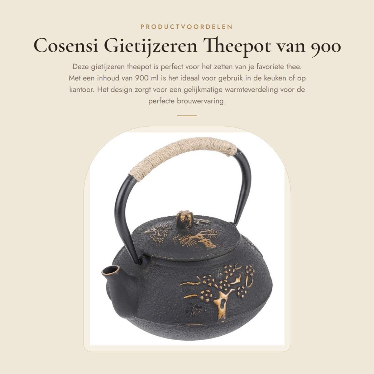 Dailygoods- Theepot Gietijzer 900 Ml - Theepot Dubbelwandig - Theepot Met Filter - Theepot Voor Kookplaat - Theepot Voor Thuiskeuken - Hoogwaardig Materiaal - Theeketel