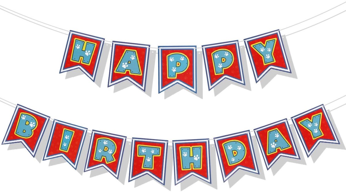 Dailygoods- Verjaardagsbanner Hondenpoot - Gepersonaliseerd - Karton - Veelkleurig - Feestartikelen - 2 Stukken 15x12cm - Feestbanner