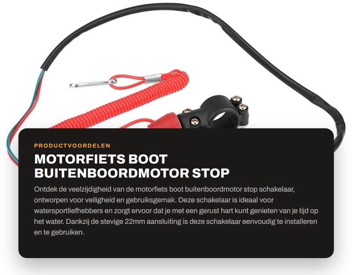 Dailygoods - Motorfiets Boot Buitenboordmotor Stop Schakelaar - Veiligheidsfunctie - 22mm - Tether Lanyard Koord - Voor Trim Modificatie - Geschikt vo...