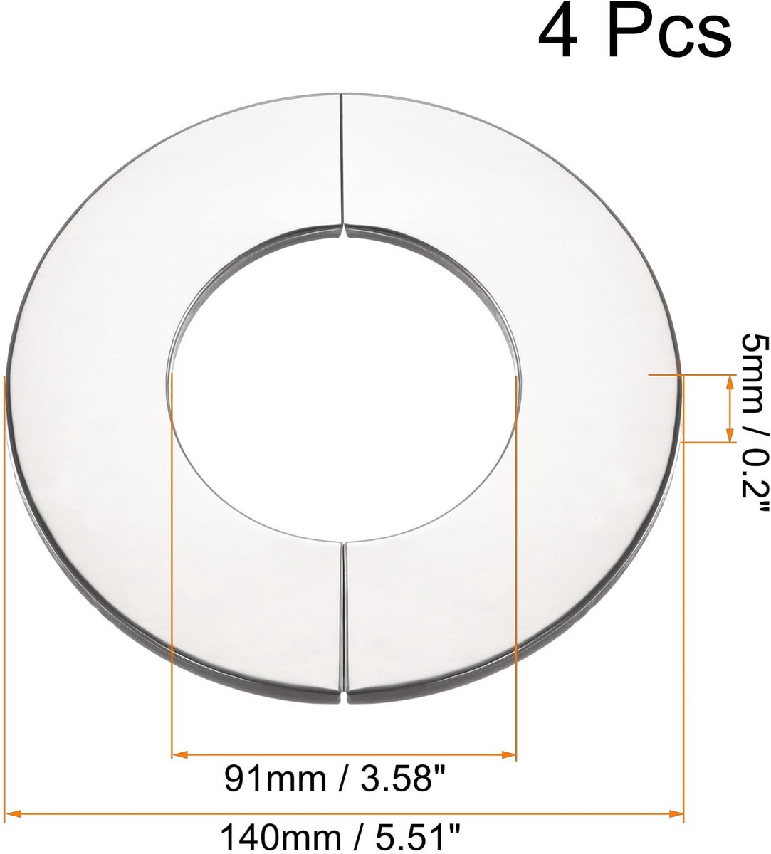 Dailygoods- Pijpcover 4 Stuks - Roestvrij Staal - Muur Gespleten Flens - Ronde Rozet Plaat - 91mm Diameter - Snelle Installatie - Wandflens