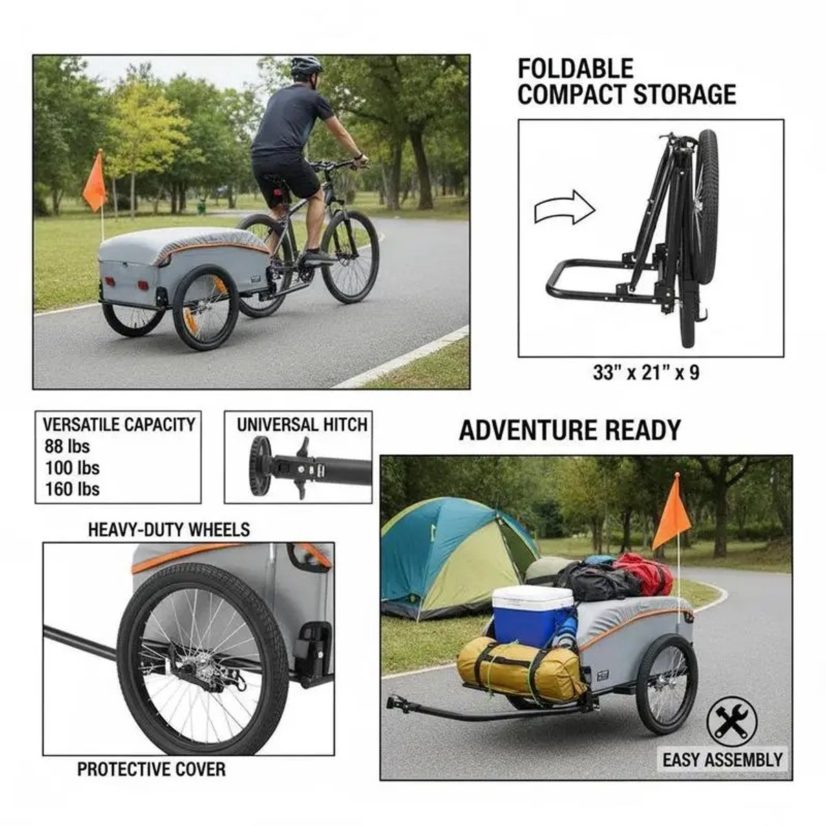 Solayne Fietskar - Transportkar - Fiets aanhanger - Transportfiets - Bagage - Fietstrailer - Opvouwbaar - Waterdicht - Draagvermogen 45kg – foto 2