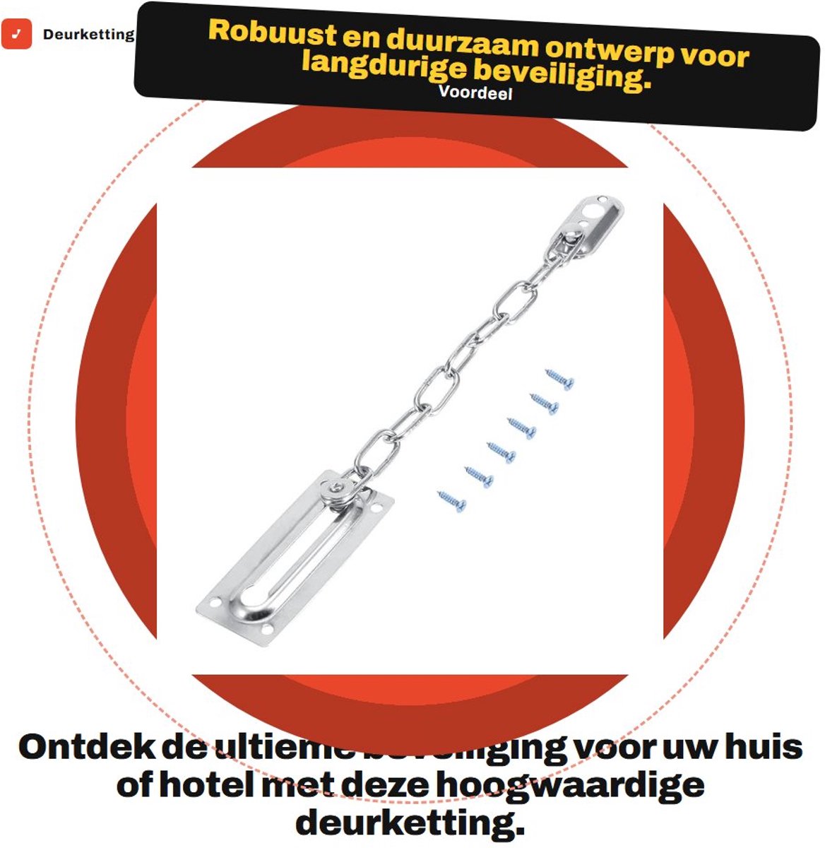 Dailygoods- Deurketting Beveiliging - Roestvrij Staal - Antidief - Deurbeslag Voordeur - Bevestigingsschroeven - Sterk en Duurzaam