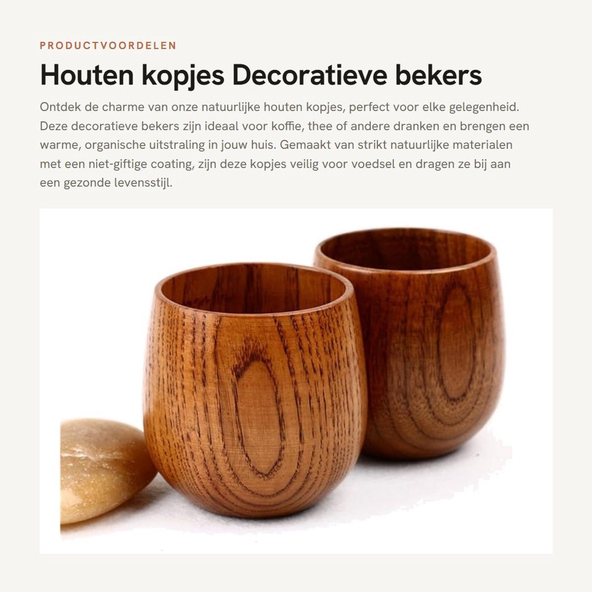 Dailygoods- Houten Kopjes - 2 Stuks - Decoratieve Bekers - Milieuvriendelijk Hout - Warmte-isolatie - Niet-giftige Coating - Theekopjes