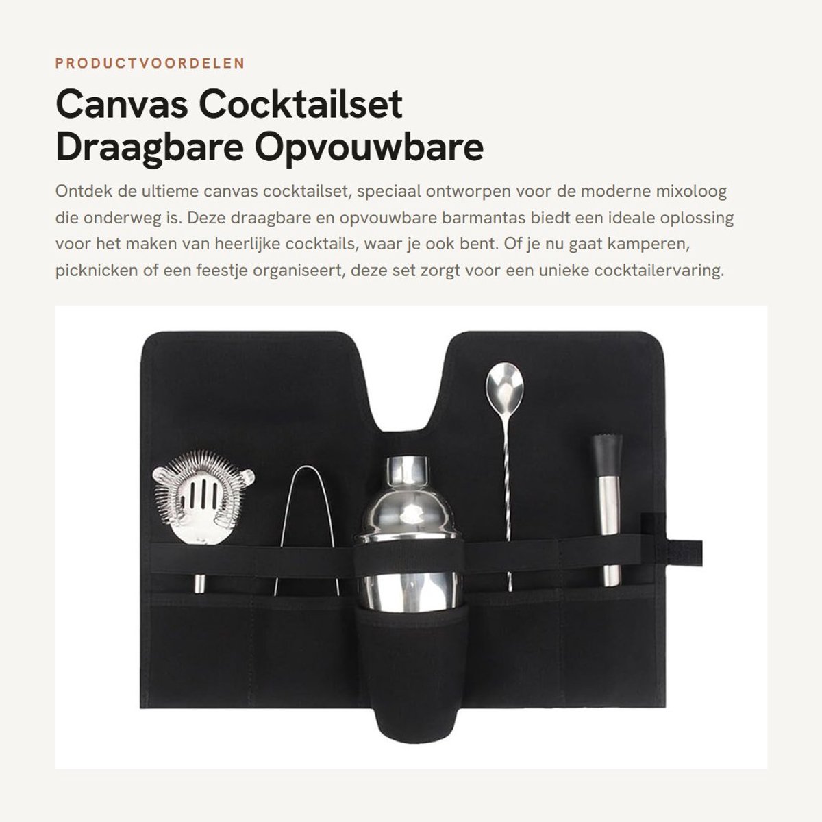 Dailygoods- Cocktailset Draagbare Bartenderkit - Opvouwbare Draagtas - Mixologietools - Lichtgewicht - Duurzaam Canvas - Voor Kamperen en Reizen - Barkit