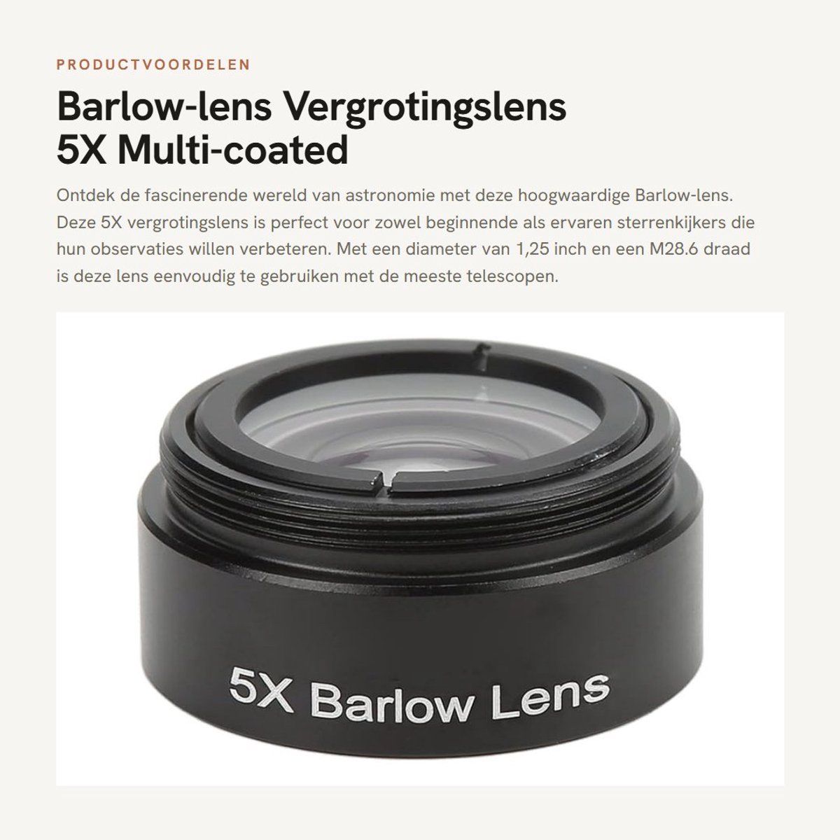 Dailygoods- Barlow-lens 5X Vergroting - 1,25 Inch - Multi-gecoate Aluminiumlegering - Optisch Glas - Inclusief Opbergdoos - Voor Astronomische Observatie - Vergrotingslens