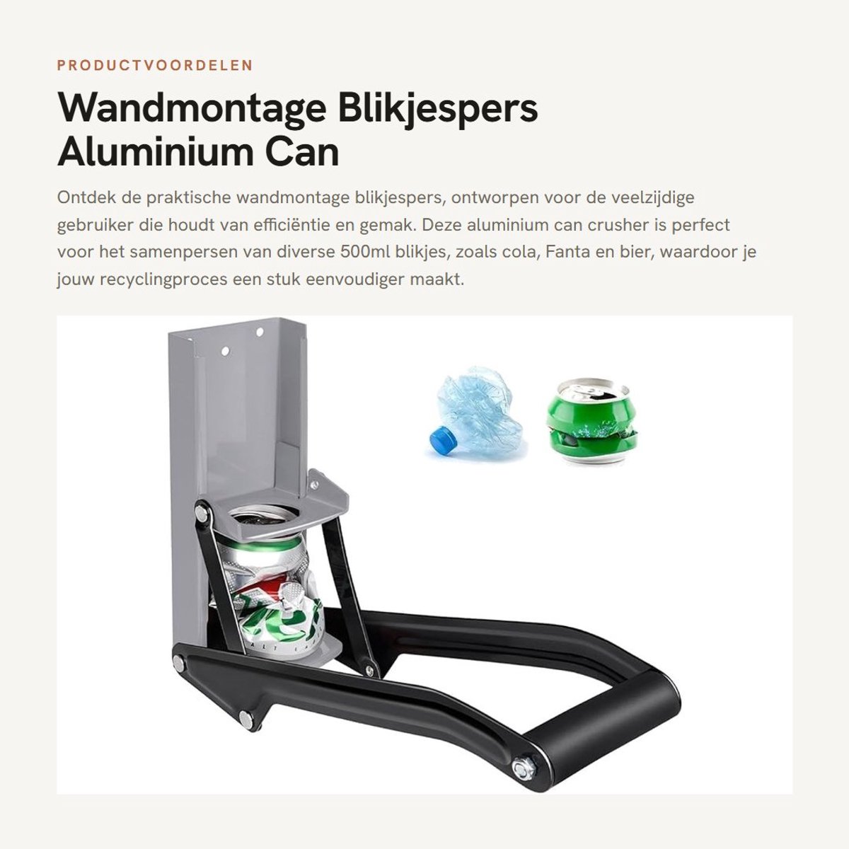 Dailygoods - Wandmontage Blikjespers - Aluminium Can Crusher - Compact en Efficiënt - Wit - Flessenopener - Recyclingtool voor Huis en Bar - Geschikt...