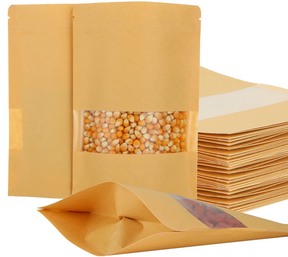 Dailygoods- Ritszakjes 200 stuks - Kraftpapier - Venster - Waterdicht - Afdichting - Voor specerijen/noten/snacks - Voedselzakjes