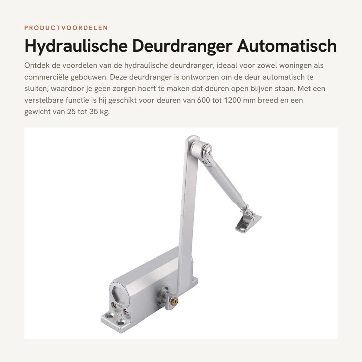 Dailygoods- Deurdranger Automatisch Verstelbaar - Hydraulische Deurdranger - Montageplaat - Geschikt voor Deurbreedte 600-1200mm - Deurgewicht 25-35kg - Eenvoudige Installatie - Deursluiter