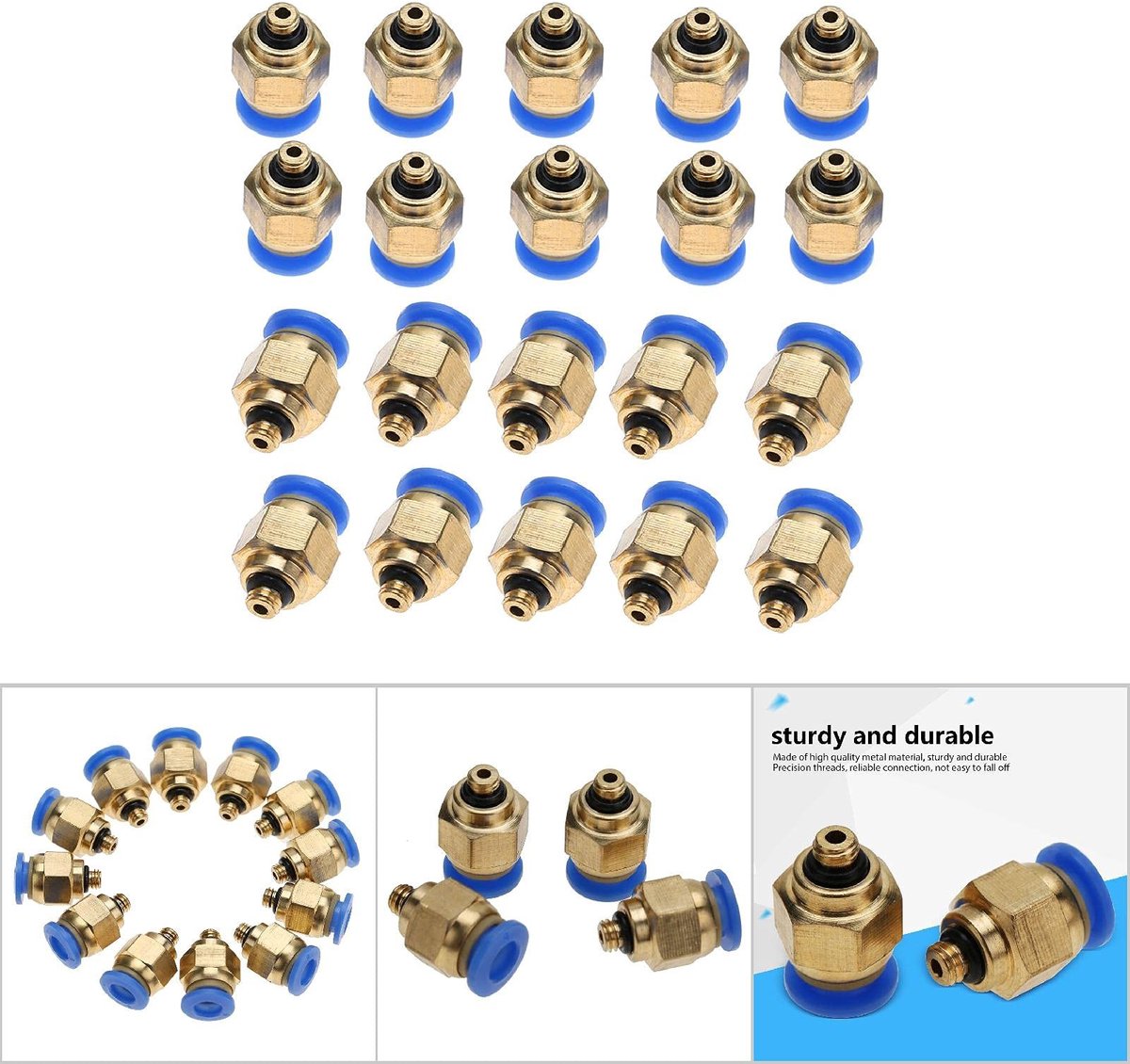 Dailygoods- Pneumatische Koppeling 4mm - Snelle Aansluiting - Messing - 20 Stuks - Antilek - Eenvoudige Installatie - Schokbestendig - Pneumatische Verbinding