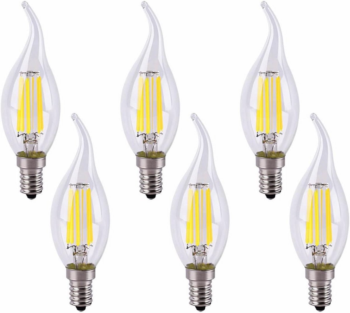 LED Kaarslamp - Klassieke Gloeilamp - Sfeerverlichting Thuis - Energiezuinig 6W - Set van 6 - Koud Wit