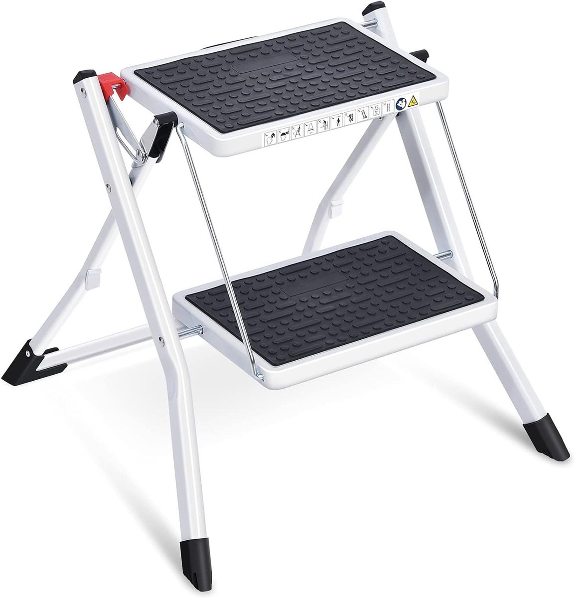 Opstapladder 2 treden - Klapstoel trapje - Huishoudelijk werk - Compact opvouwbaar - 150 kg draaglast - Wit
