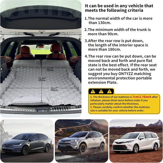 Opblaasbaar Bed - Autobed Mat - Reizen Kamperen - Ingebouwde Voetpomp - 183 x 131 cm - Grijs — afbeelding 4