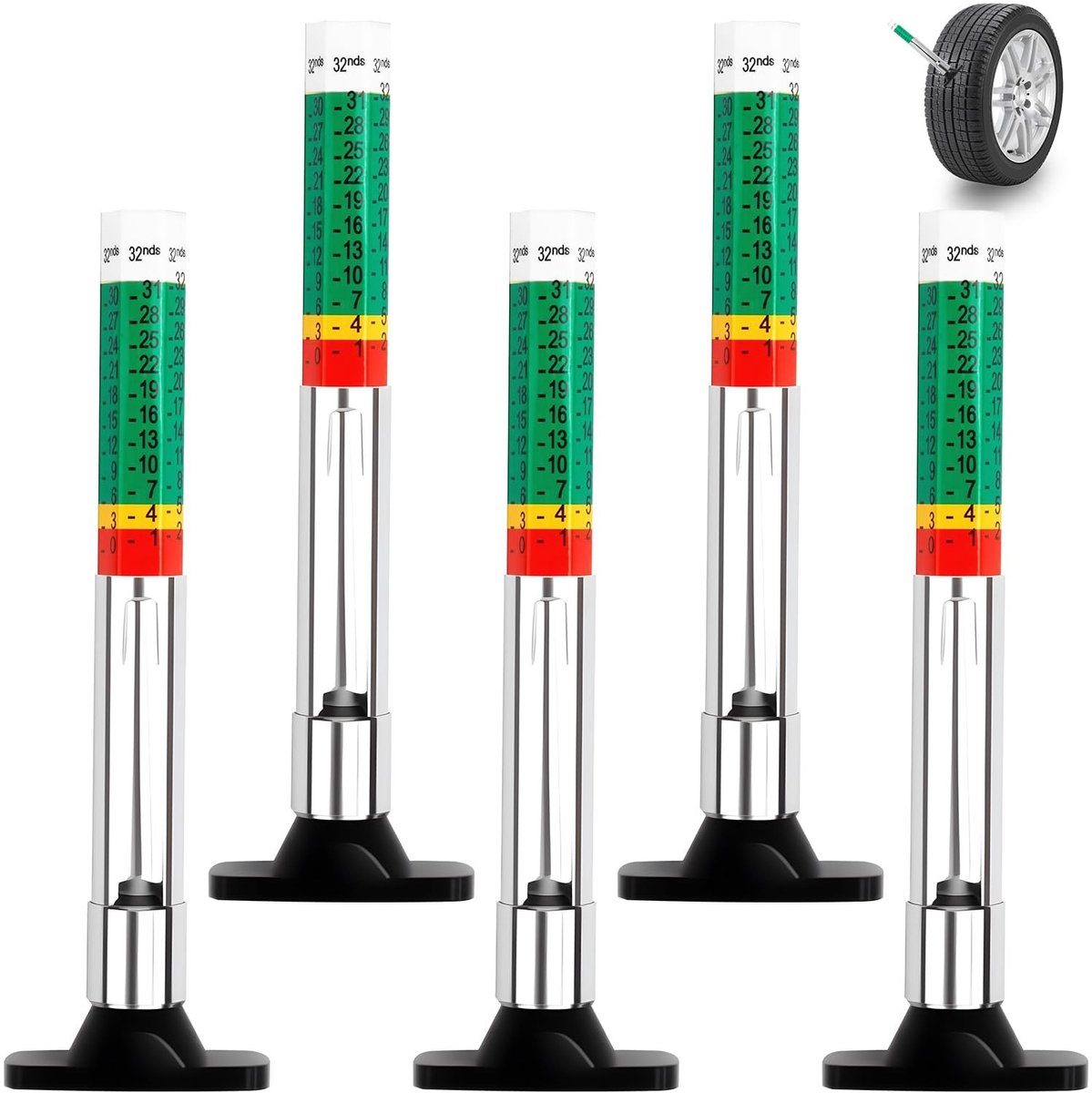 Dailygoods- Bandprofielmeter Kleurgecodeerd - 5-delige Set - Precisie - Herbruikbaar - Efficiënt - Eenvoudig af te lezen - Banddieptemeter