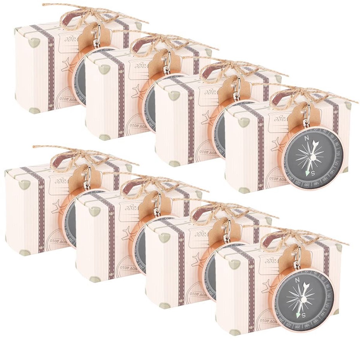 Dailygoods- Kompas Geschenkdose Set - 20 Stuks - Mini Koffer - Decoratieve Souvenirs - Bruiloft/Party - Inclusief Hennep en Tags - Trouwbedankjes