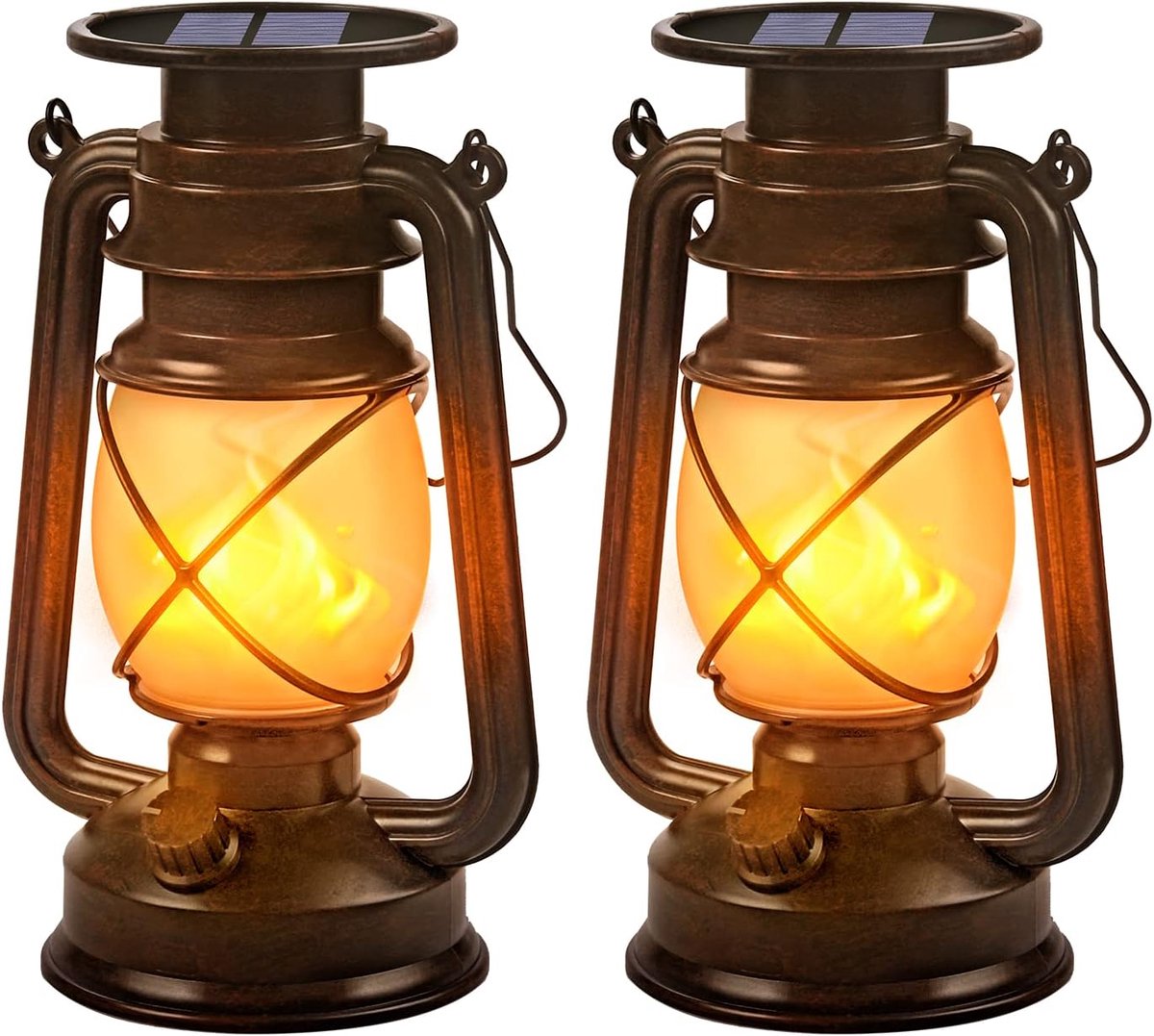 Solar Lantaarns - Buitenlampen - Tuindecoratie - Flakkerend Vlam Effect - 2 Stuks - Zwart