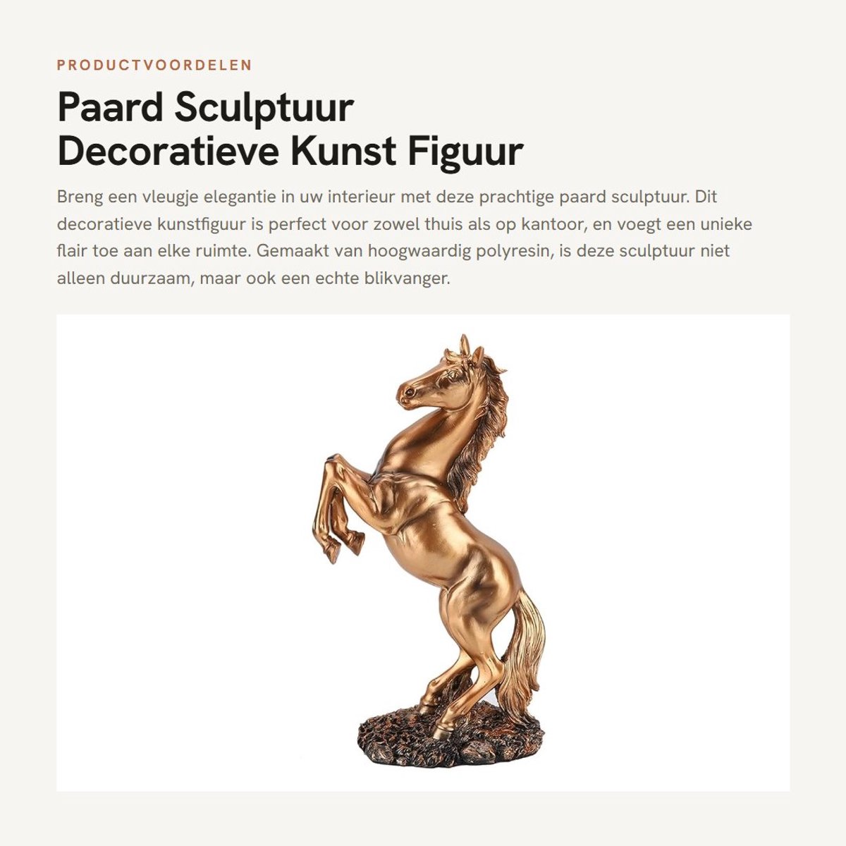 Dailygoods- Paardbeeld 30 cm - Decoratieve Sculptuur - Kunst Figuur - Vrijheid Symbool - Kerstdecoratie - Hoogwaardig Polyresin - Paardenbeeld