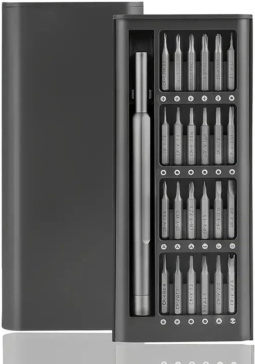 24-in-1 precisieschroevendraaierset van S2-staal voor reparatie van horloges, brillen, telefoons en sieraden, inclusief magnetische houder en schroefmat