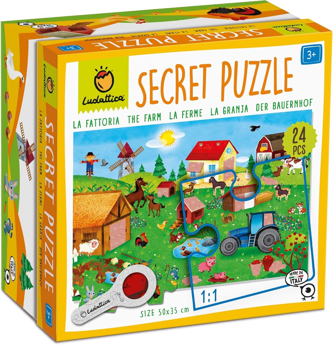 Boerderij Puzzel - Geheimen Puzzel - Kind Ontwikkeling - Met Magische Lens - 50 x 35 cm - Kleurrijk