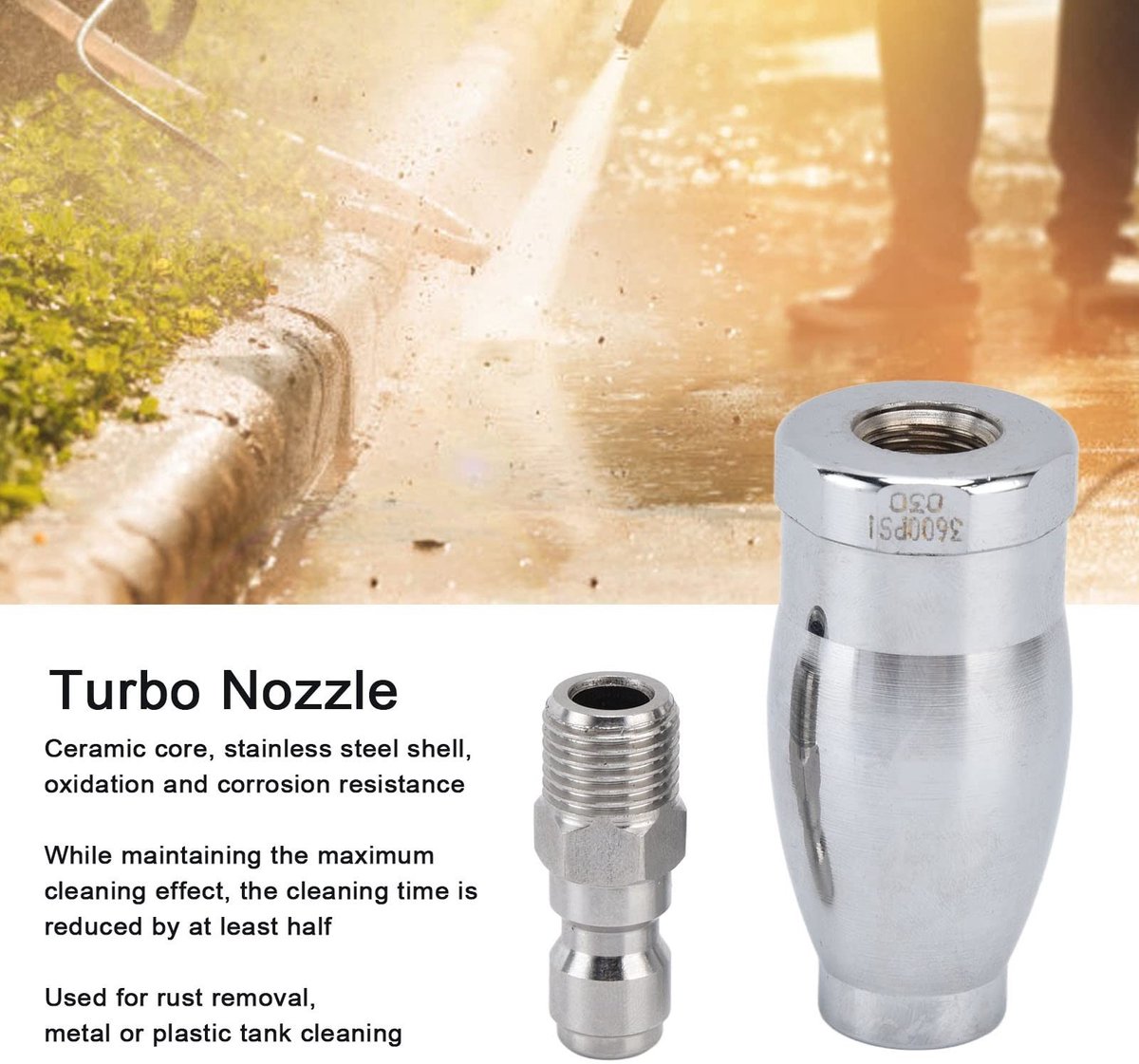 Dailygoods- Turbo-mondstuk 3600 PSI - Hoge Druk - Roterend - Roestvrij Staal - Snelkoppeling 1/4 inch - Duurzaam en Antioxiderend - Hogedrukreiniger Mondstuk