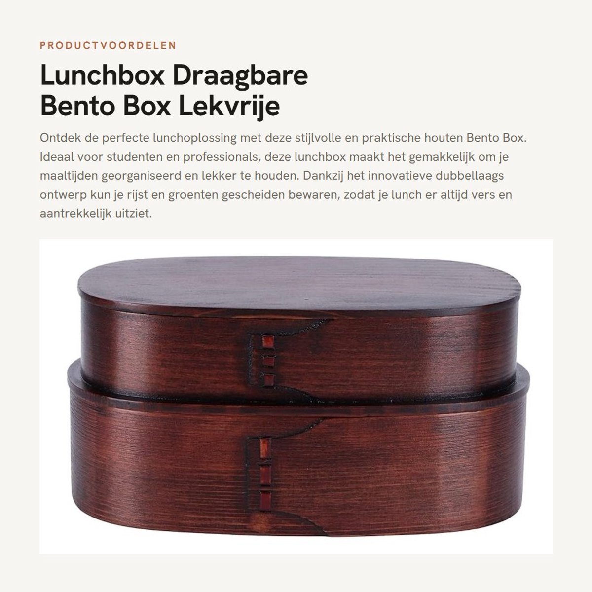 Dailygoods- Bento Box Dubbellaags Ontwerp - Houten Voedselcontainer - Lekvrij - Draagbaar - Voor Studenten/Arbeiders - Sterk en Duurzaam - Lunchbox