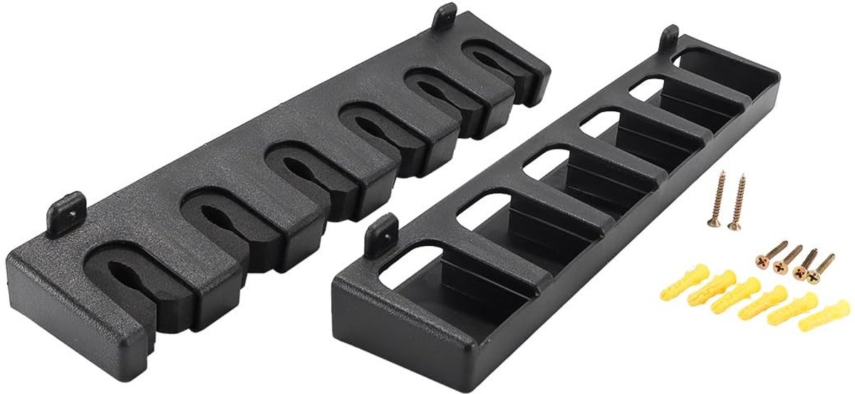 Dailygoods- Hengel Display Rek - Wandgemonteerd - 6 Gaten - Stabiliserende Bevestigingsclips - Ondersteunende Groeven - Ruimtebesparend - Hengelhouder