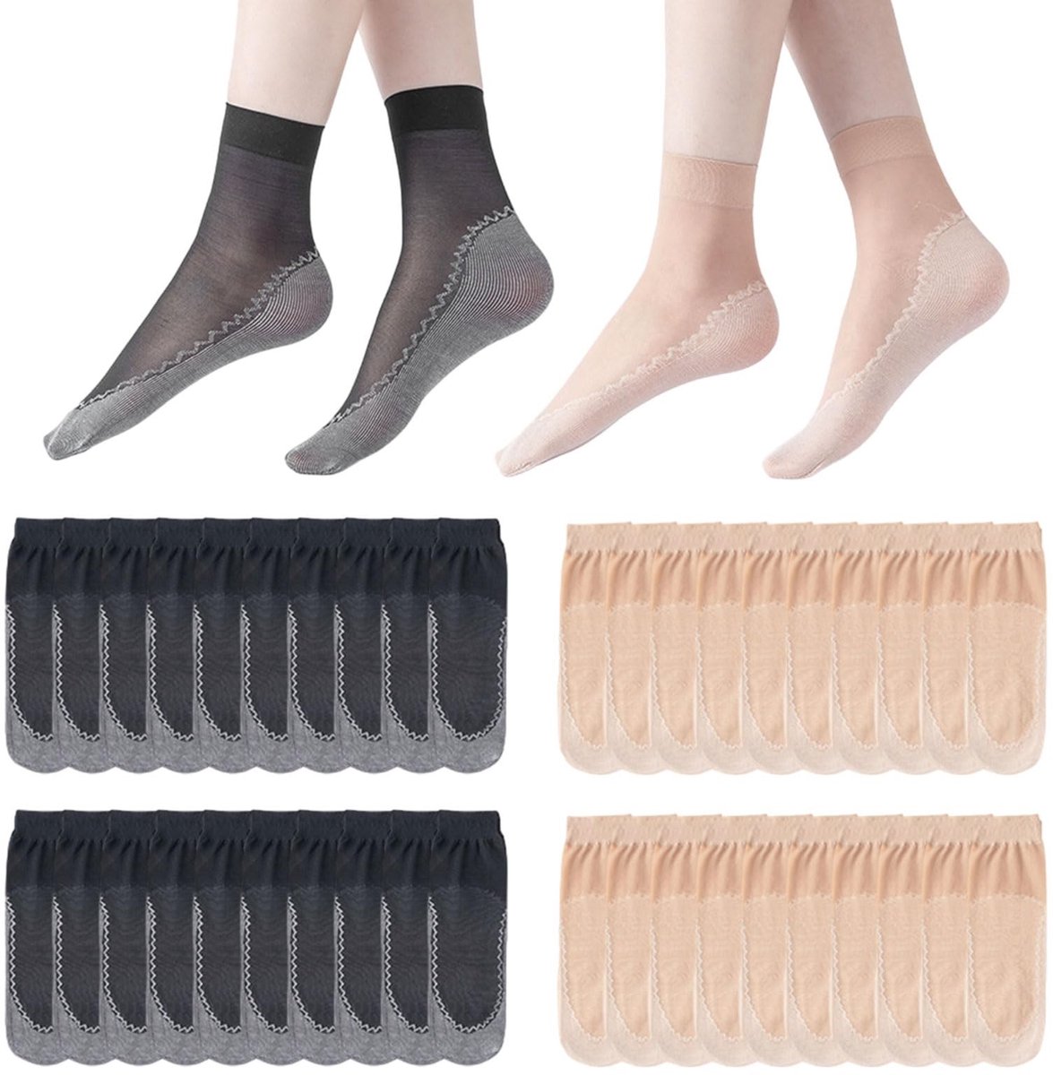 Dailygoods- Enkelsokken 20 Paar - Dames Sportsokken - Antislip - Katoenen Zool - Onzichtbare Sokken - Versterkte Teen - Zwart/Nude