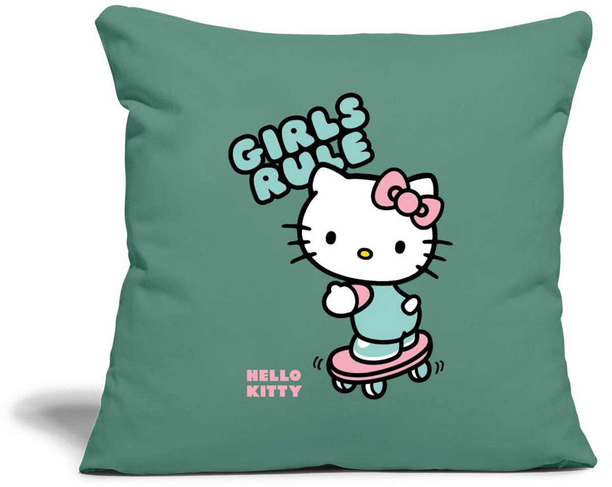 Hello Kitty Op Een Skateboard Met Girls Rules Sierkussenhoes, 45 x 45 cm