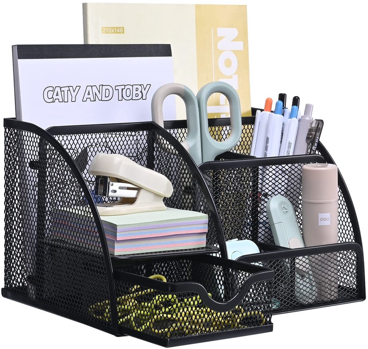 Dailygoods - Bureau-organizer - Metalen mesh-organizer - Ruimtebesparend - Zwart - Pennenhouder - Ideaal voor kantoor - Compact ontwerp