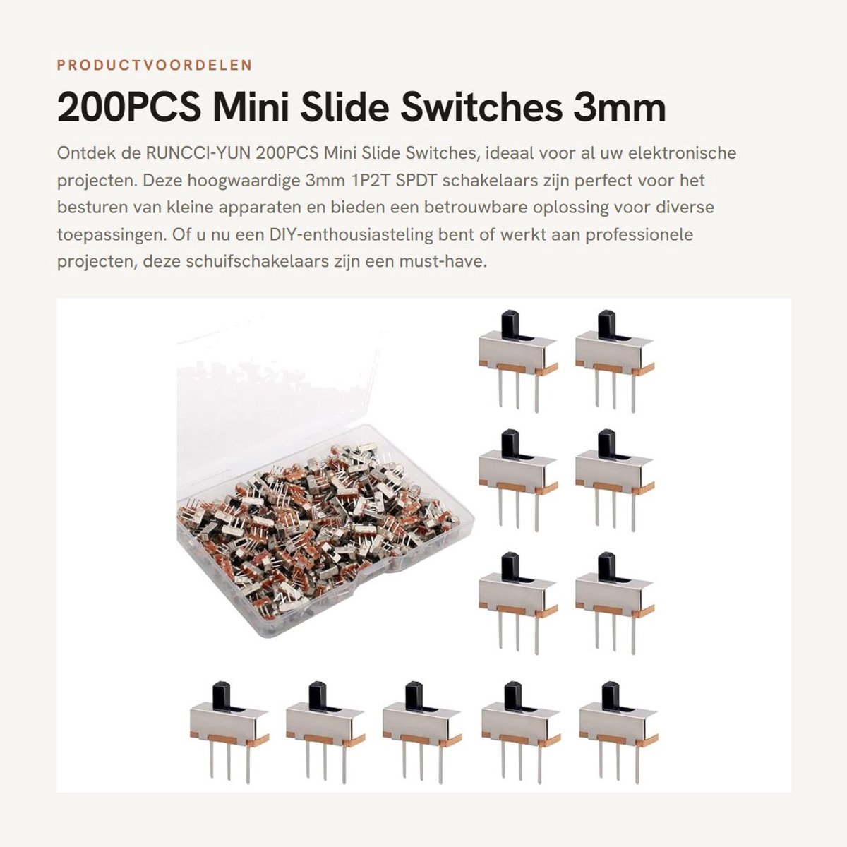 Dailygoods - 200PCS Mini Slide Switches 3mm 1P2T SPDT voor Elektronische Projecten
