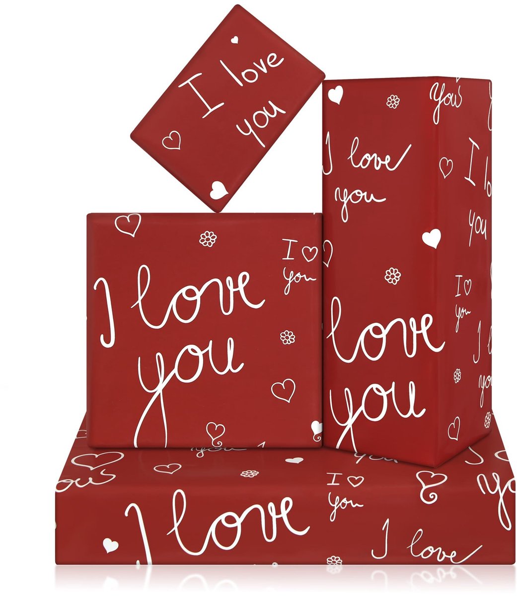 Dailygoods- Inpakpapier Valentijnsdag - Cadeaupapier I Love You - 4 Vellen 50 x 70 cm - Bruiloft/Jubileum - Premium Kwaliteit 80 g/m² - Stijlvolle Verpakking