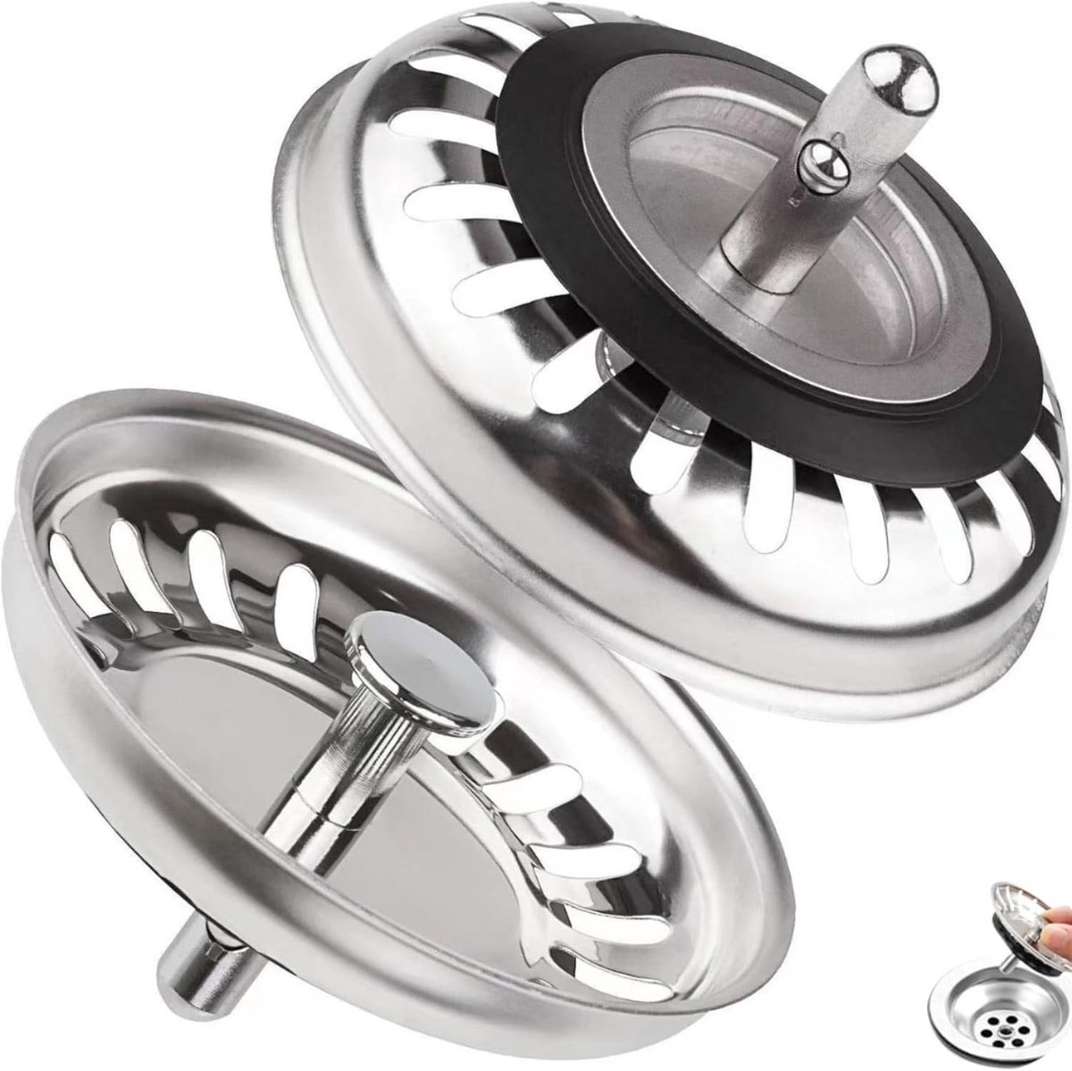 Gootsteenzeef Plug - Afvoer Plug - Keuken Afvoer - Glad Ontwerp - 78 mm Diameter - Zilver