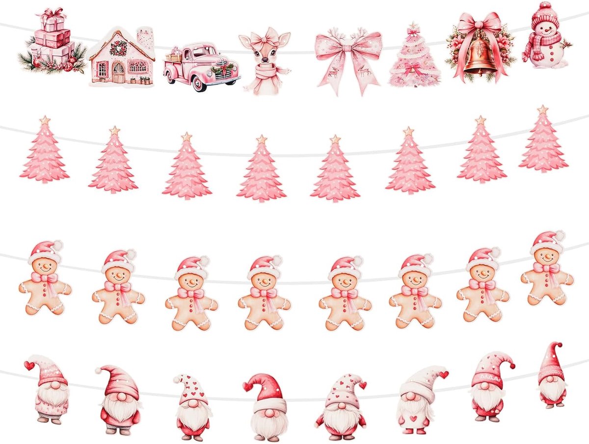 Hangende Kerstslingers - Papieren Banners - Feestelijke Decoratie - Verschillende Kerstmotieven - 4 Stuks - Kleurrijk