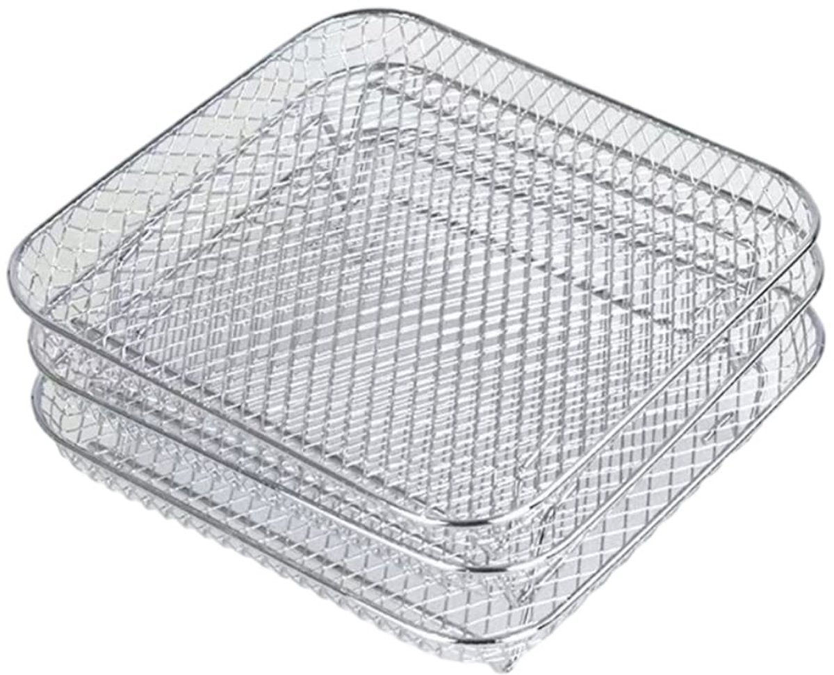 Dailygoods- Luchtfriteuserek 3-Laags - Roestvrij Stalen Dehydratorstandaard - Stapelbaar - 20x20x9 cm - Ruimtebesparend Ontwerp - Vaatwasmachinebestendig - Dehydrator