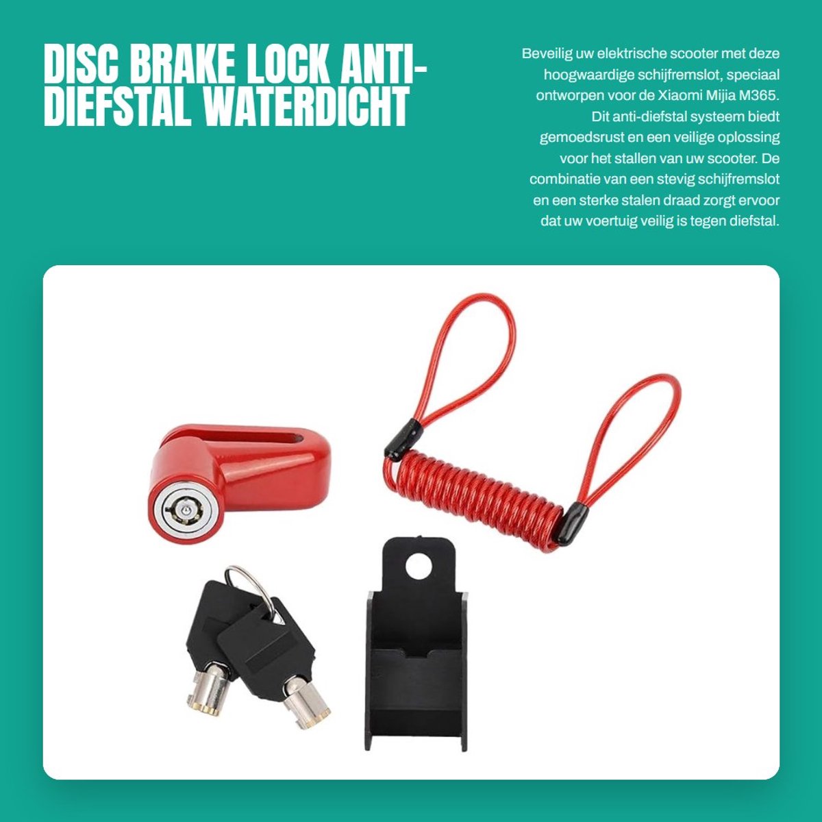 Dailygoods - Disc Brake Lock - Anti-diefstal - Waterdicht - Rood - Schijfremslot - Geschikt voor Xiaomi Mijia M365 - Rood