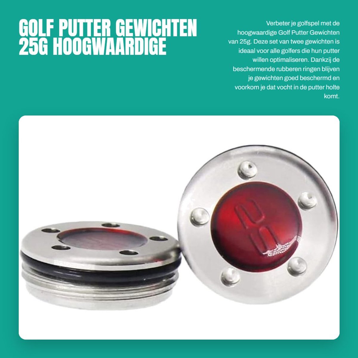 Dailygoods- Puttergewichten 25g - 2 Stuks - Hoogwaardige Metaal - Rubberen Ringen - Slijtvast - Vochtbestendig - Golfgewichten