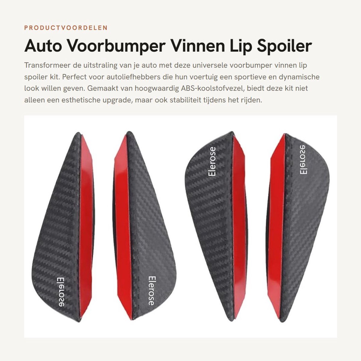 Dailygoods- Spoiler Universeel - 4 Stuks - ABS/Koolstofvezel - Voorbumper Vinnen - Lichtgewicht - Duurzaam - Bumperlip